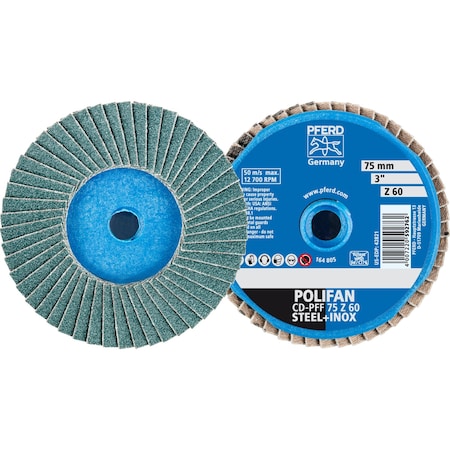 3 POLIFAN Mini Flap Disc - Flat - Zirconia - 60 Grit 10PK